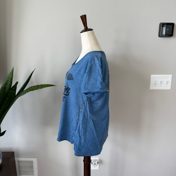 Harley-Davidson V-Neck Rock Stud Detail Blue Graphic Tee - Picture 8 of 8